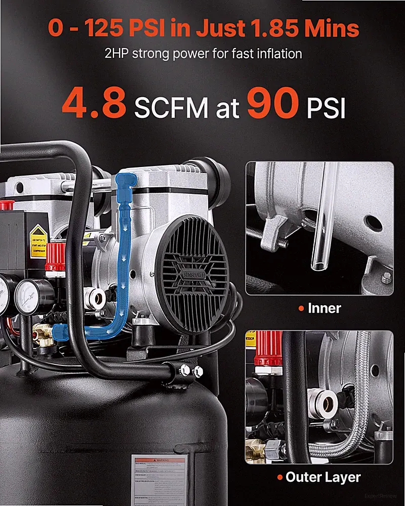 10 Gal Air Compressor 2HP Oil-Free 4.8 SCFM 125 PSI Portable 120V