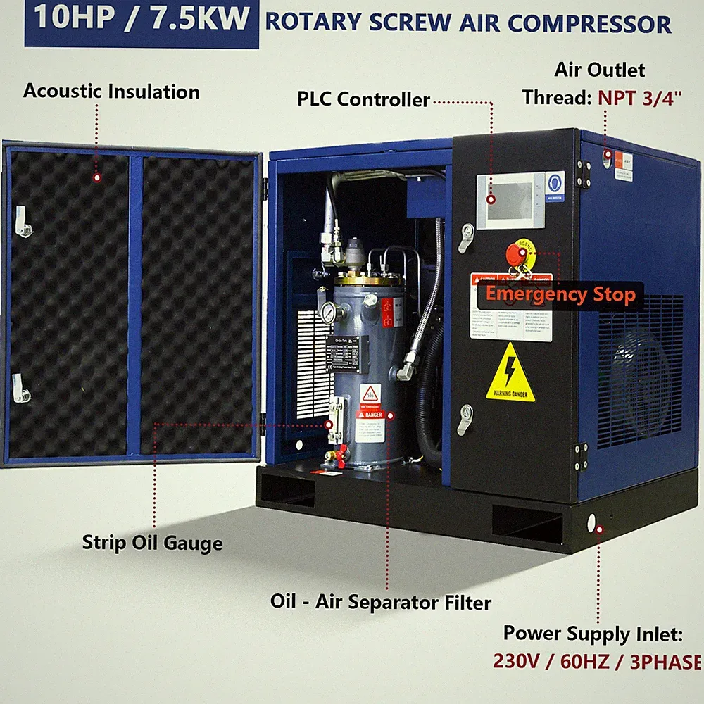 10HP 7.5KW Rotary Screw Air Compressor 3 Phase 34cfm Fixed Speed IndustrialGrade