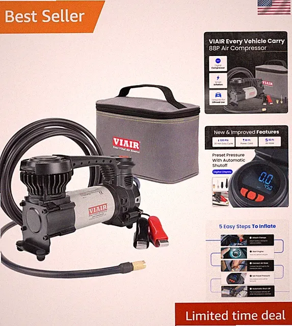 Automatic Shut-Off 12V Tire Pump - Heavy-Duty Digital Compressor for On/Off Road