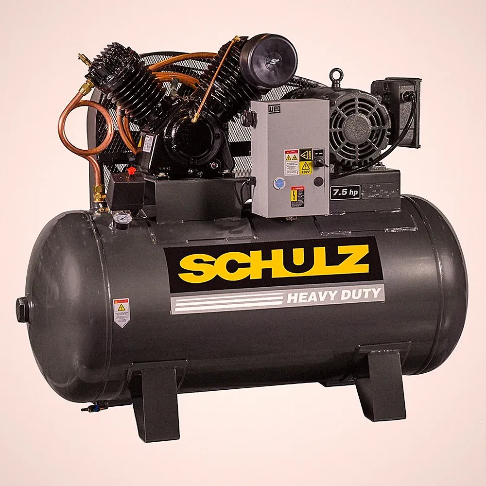 SCHULZ 7.5 HP Stationary Air Compressor, 80 Gallon Horizontal, 230/460V, 3 ph