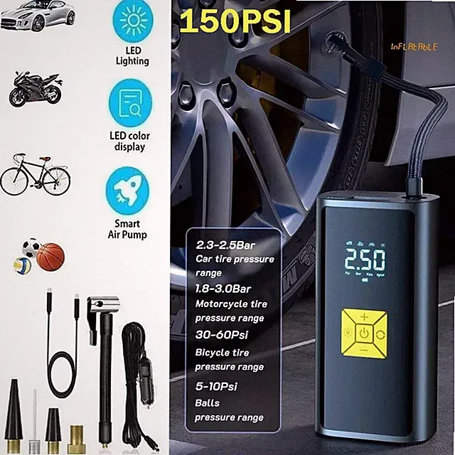 Tire Inflator Car Air Pumps Compressor Electric Portable 12V 150PSI USB Cordless